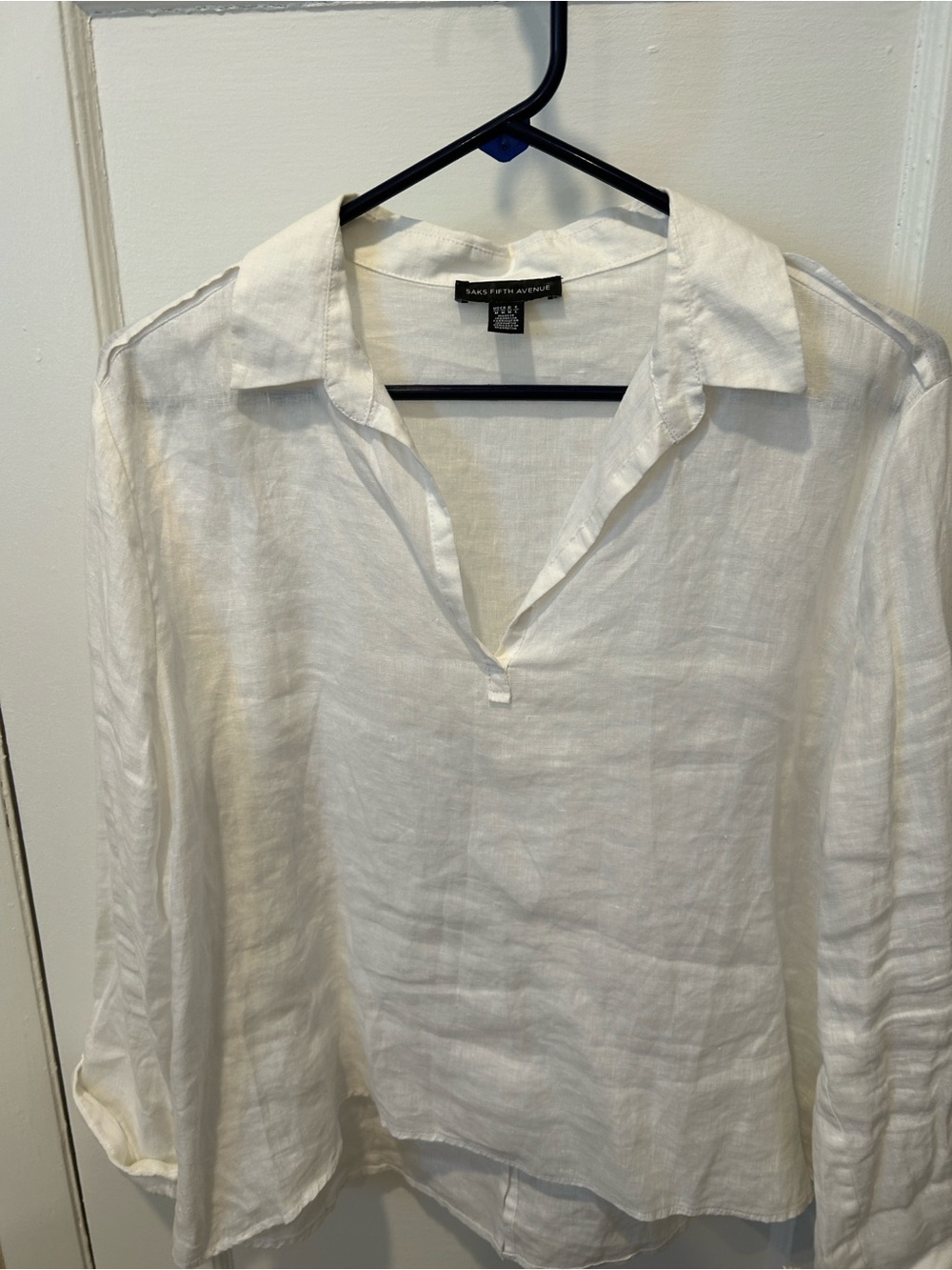 Saks Fifth Avenue White Open-Collar Linen Shirt